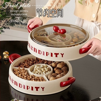 Farfurie de fructe Lechuang, plastic PP, stil modern minimalist, multi-etaj cu capac, lansare vară 2024
