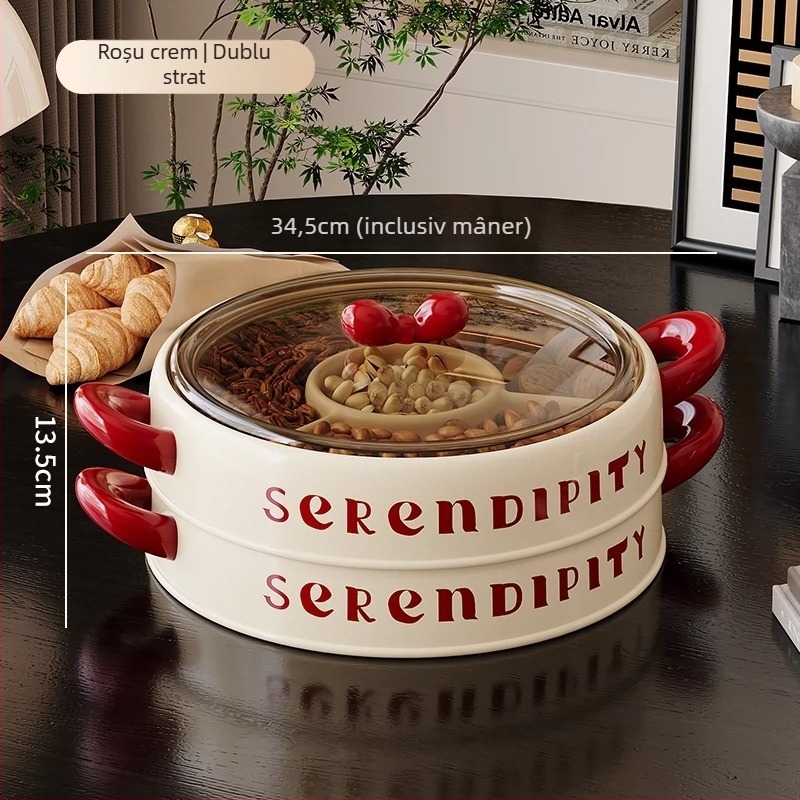 Farfurie de fructe Lechuang, plastic PP, stil modern minimalist, multi-etaj cu capac, lansare vară 2024