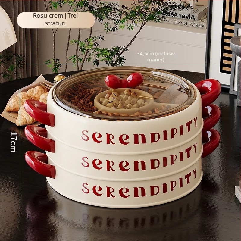 Farfurie de fructe Lechuang, plastic PP, stil modern minimalist, multi-etaj cu capac, lansare vară 2024