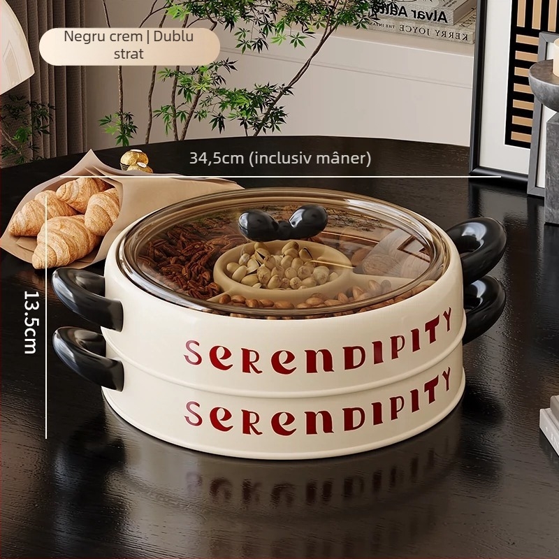 Farfurie de fructe Lechuang, plastic PP, stil modern minimalist, multi-etaj cu capac, lansare vară 2024