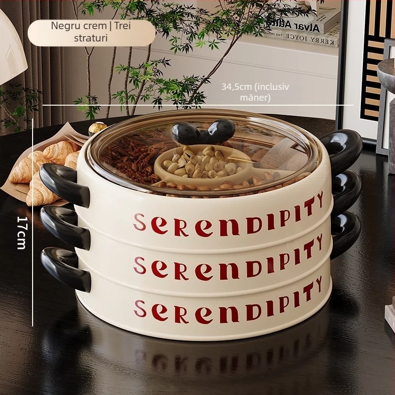 Farfurie de fructe Lechuang, plastic PP, stil modern minimalist, multi-etaj cu capac, lansare vară 2024