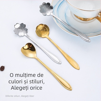 Lingură din oțel inoxidabil cu floare de cireș, model floral, imprimare logo, cadou personalizabil