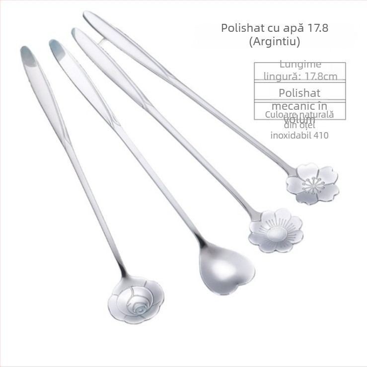 Lingură din oțel inoxidabil cu floare de cireș, model floral, imprimare logo, cadou personalizabil