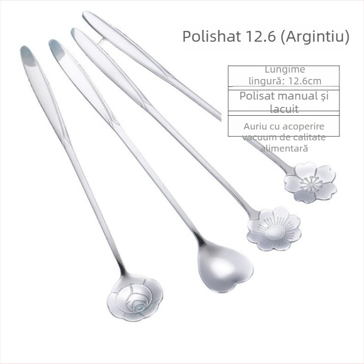 Lingură din oțel inoxidabil cu floare de cireș, model floral, imprimare logo, cadou personalizabil