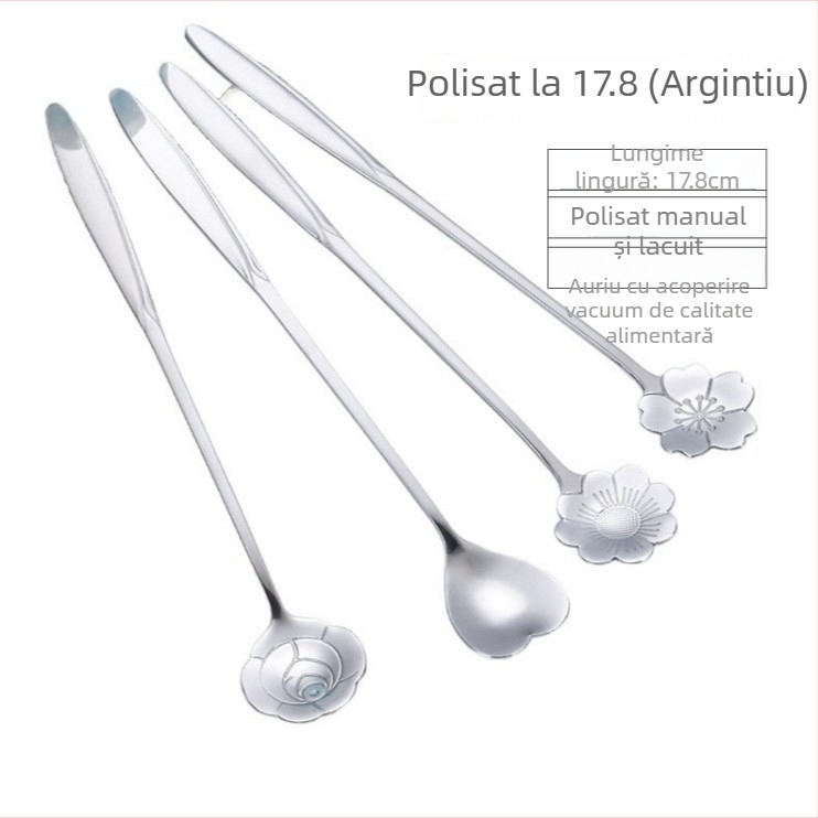 Lingură din oțel inoxidabil cu floare de cireș, model floral, imprimare logo, cadou personalizabil