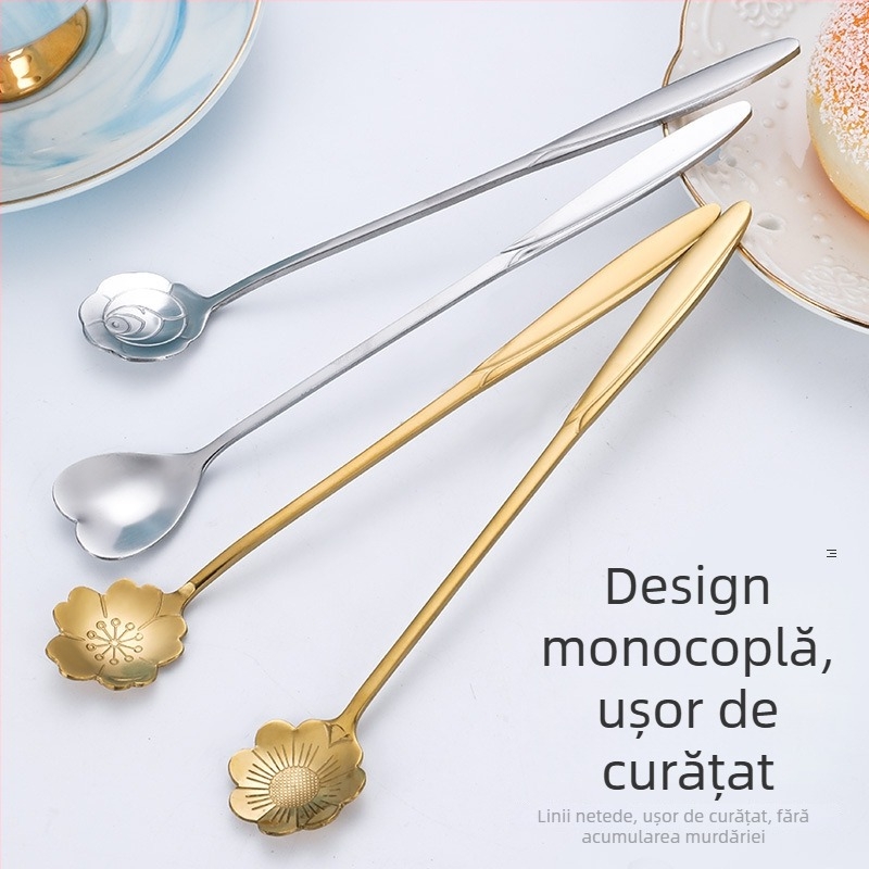 Lingură din oțel inoxidabil cu floare de cireș, model floral, imprimare logo, cadou personalizabil