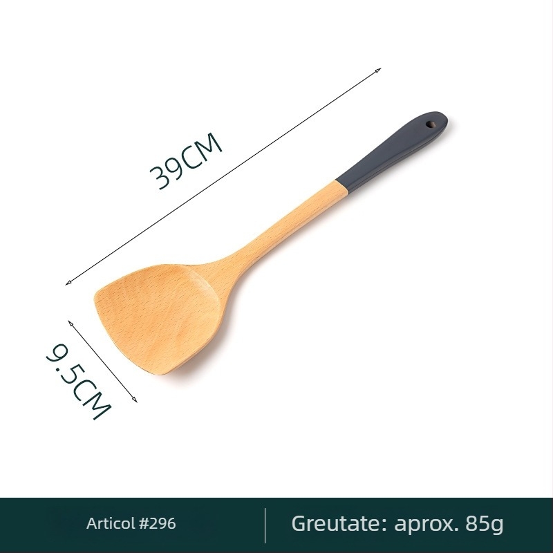 Set lingură și spatulă cu mâner din lemn de fag, spatulă lacuită cu mâner extins, lingură din lemn cu mâner lung, gravură disponibilă, multifuncțional