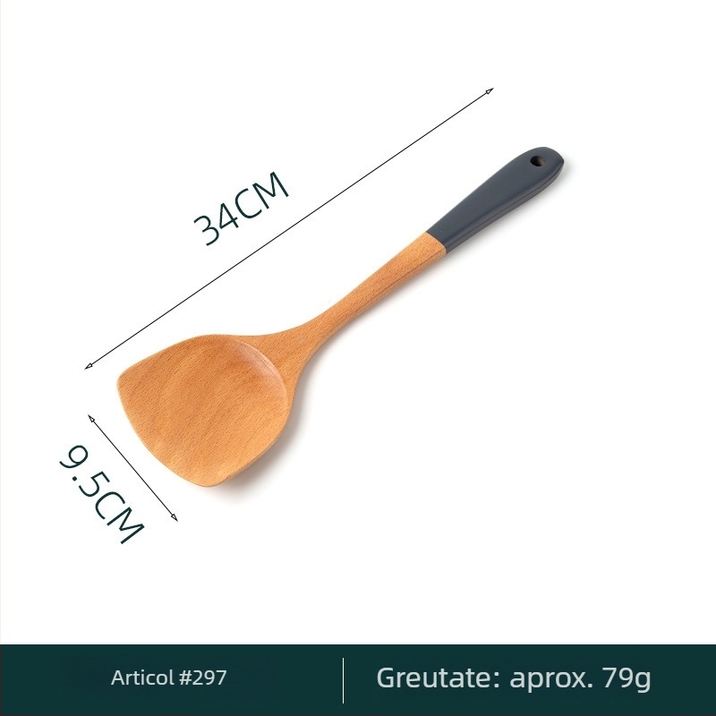 Set lingură și spatulă cu mâner din lemn de fag, spatulă lacuită cu mâner extins, lingură din lemn cu mâner lung, gravură disponibilă, multifuncțional