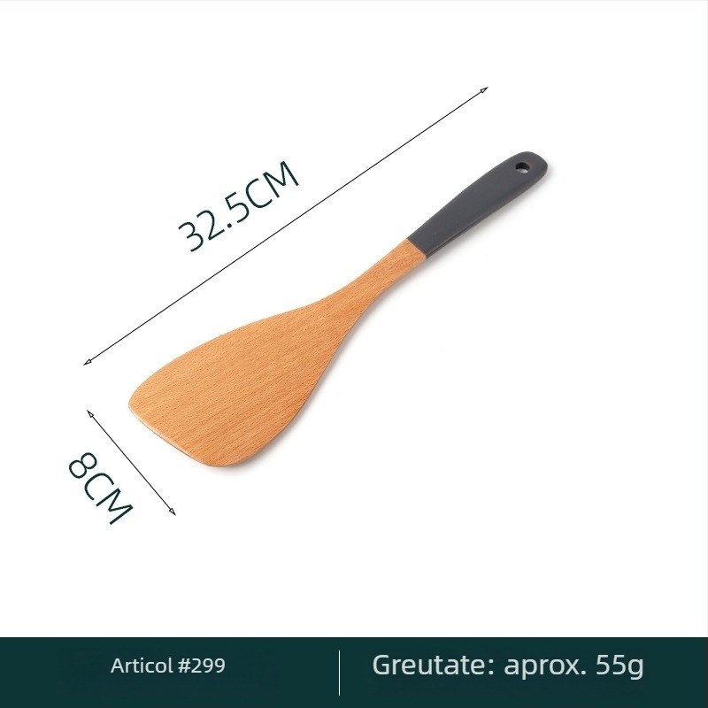 Set lingură și spatulă cu mâner din lemn de fag, spatulă lacuită cu mâner extins, lingură din lemn cu mâner lung, gravură disponibilă, multifuncțional