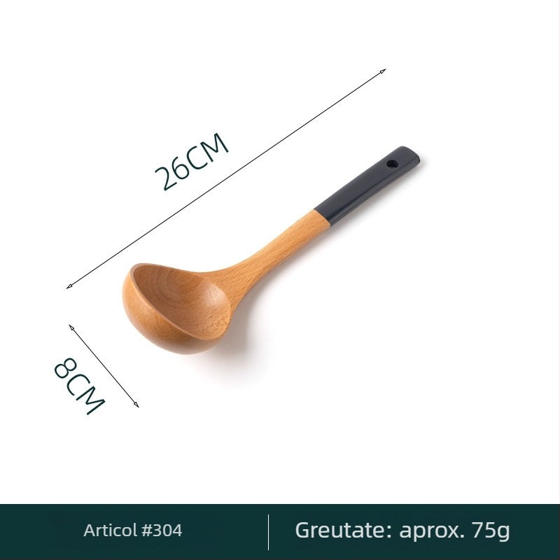 Set lingură și spatulă cu mâner din lemn de fag, spatulă lacuită cu mâner extins, lingură din lemn cu mâner lung, gravură disponibilă, multifuncțional