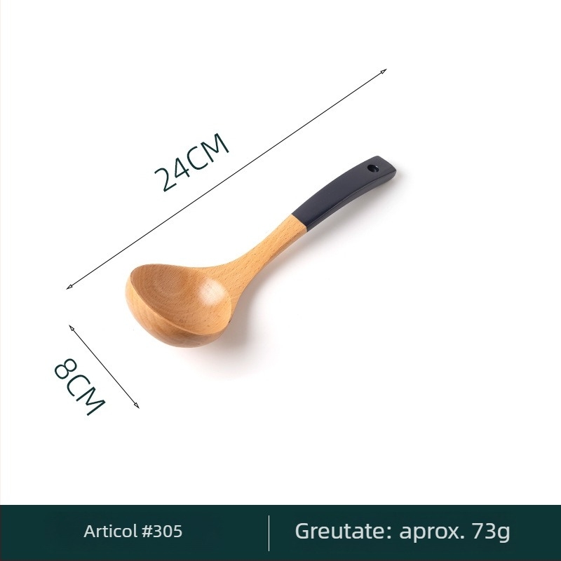 Set lingură și spatulă cu mâner din lemn de fag, spatulă lacuită cu mâner extins, lingură din lemn cu mâner lung, gravură disponibilă, multifuncțional