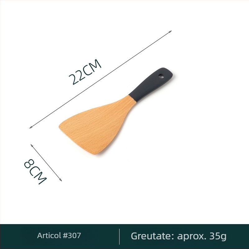 Set lingură și spatulă cu mâner din lemn de fag, spatulă lacuită cu mâner extins, lingură din lemn cu mâner lung, gravură disponibilă, multifuncțional
