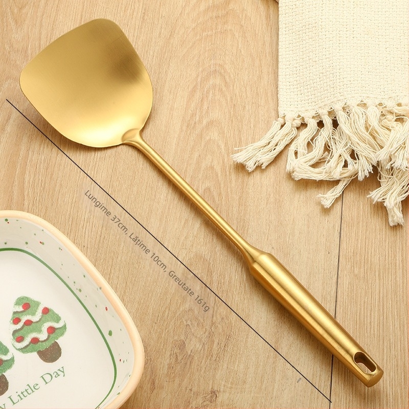 Lingură de gătit din oțel inoxidabil 201, rezistență la temperaturi înalte, protecție împotriva arsurilor, finisaj cu titan