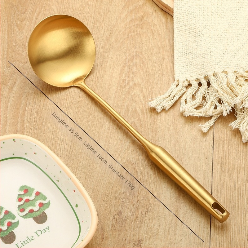 Lingură de gătit din oțel inoxidabil 201, rezistență la temperaturi înalte, protecție împotriva arsurilor, finisaj cu titan