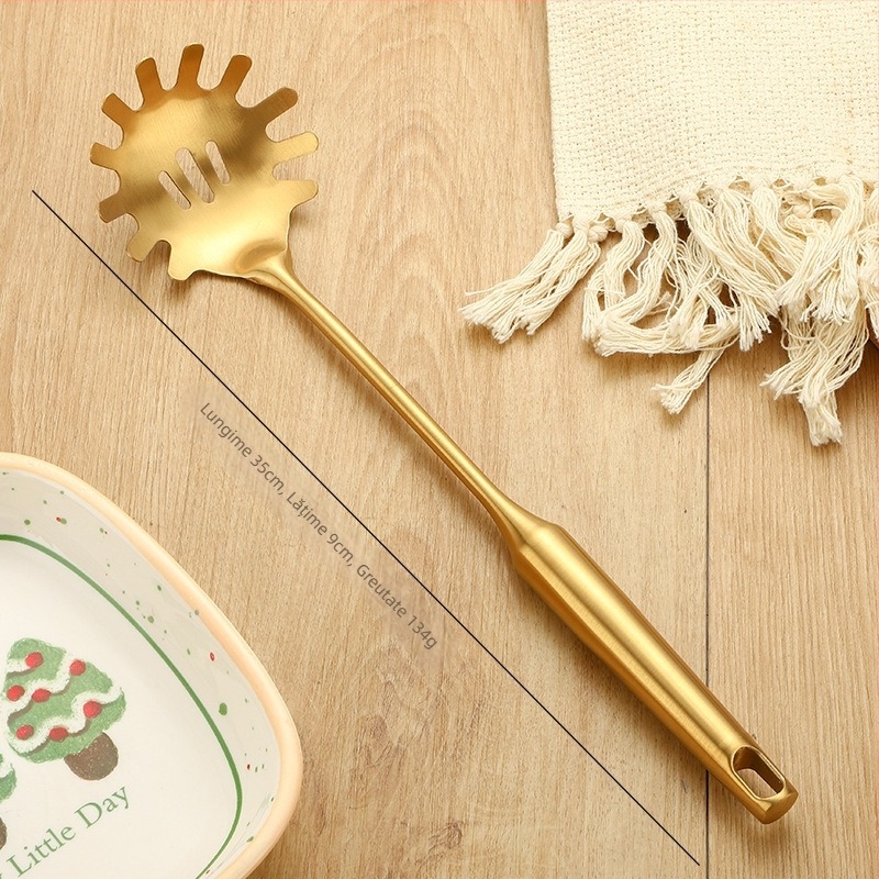 Lingură de gătit din oțel inoxidabil 201, rezistență la temperaturi înalte, protecție împotriva arsurilor, finisaj cu titan