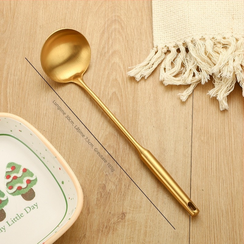 Lingură de gătit din oțel inoxidabil 201, rezistență la temperaturi înalte, protecție împotriva arsurilor, finisaj cu titan