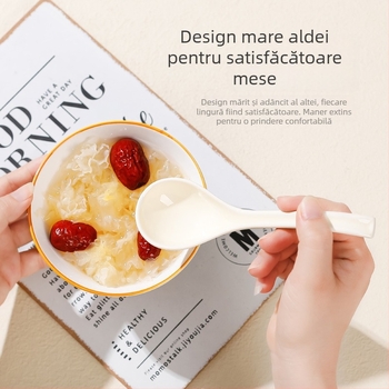 Lingură de supă ceramică, stil japonez, mâner lung, model floral, pentru uz casnic
