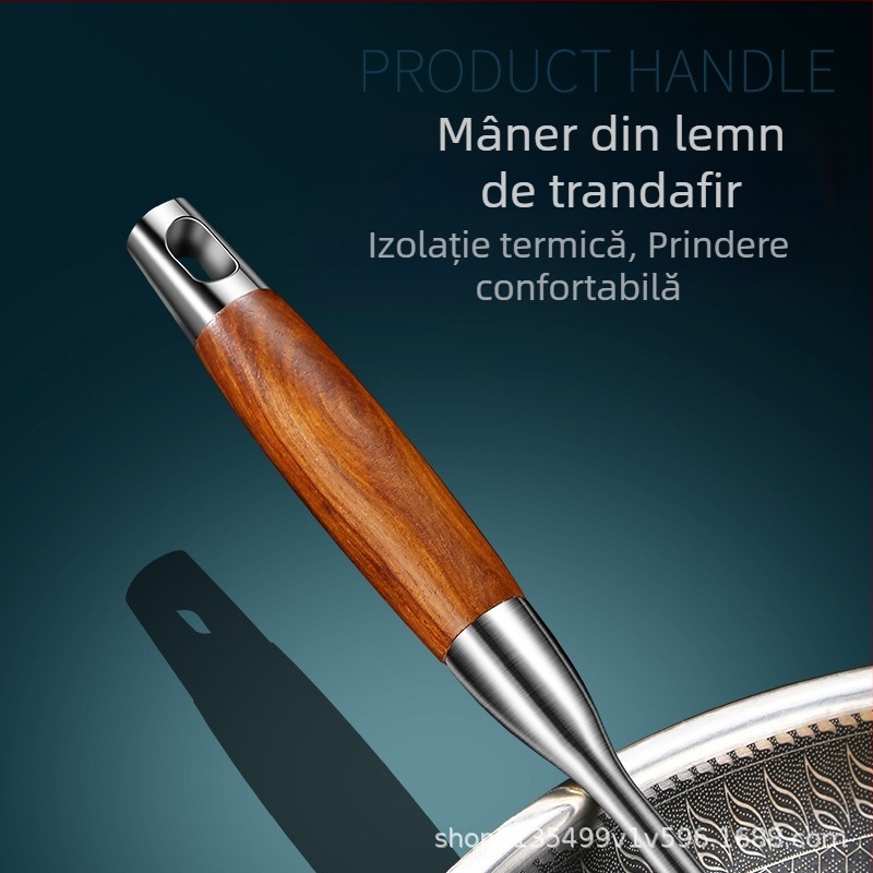 Set de ustensile din oțel inoxidabil 304, cu mâner din lemn de rosewood — spatulă, lingură de supă, lingură cu sită și lingură pentru prăjit ciuperci