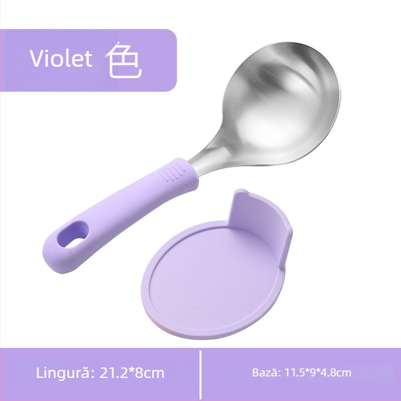 PUKO Lingură pentru supă din oțel inoxidabil cu mâner scurt și silicon, stil modern simplu pentru terci