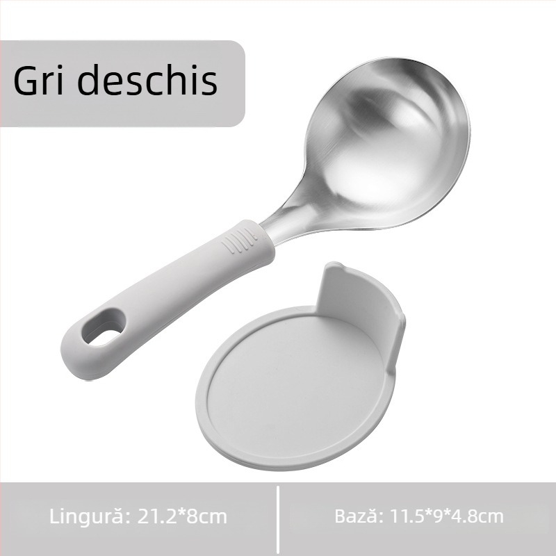 PUKO Lingură pentru supă din oțel inoxidabil cu mâner scurt și silicon, stil modern simplu pentru terci