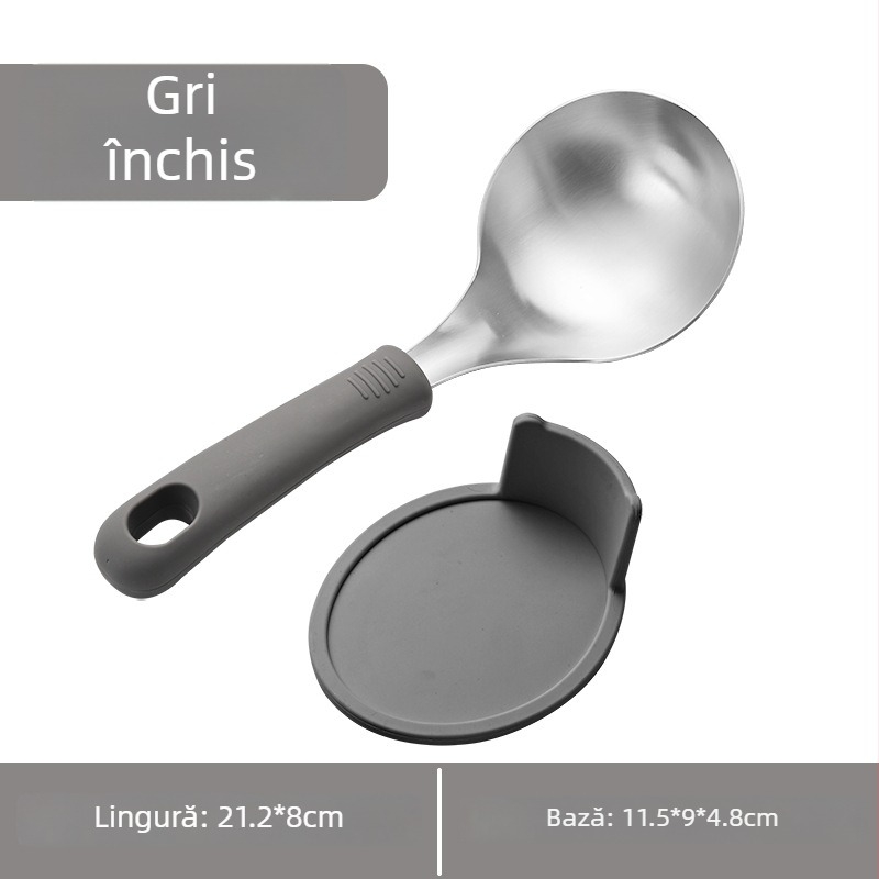 PUKO Lingură pentru supă din oțel inoxidabil cu mâner scurt și silicon, stil modern simplu pentru terci
