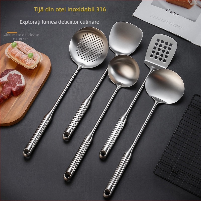 Set lingură și spatulă din oțel inoxidabil 316L cu mânere în formă de coloană romană, design îngroșat, unelte de gătit rezistente la temperaturi înalte