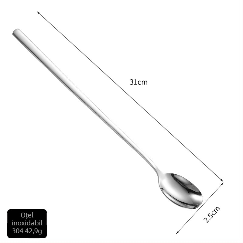 Hinsika lingură bar din oțel inoxidabil 304, cu mâner lung, pentru cafea, cocktailuri și ceai cu lapte – luciu oglindă