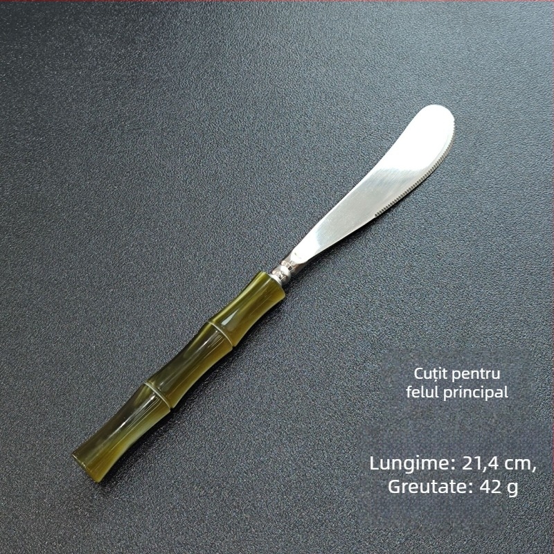 Set tacâmuri (cuțit, furculiță și lingură) – lucrat manual din oțel inoxidabil 304, design cu îmbinări de bambus, finisaj oglindit, stil chinez nou