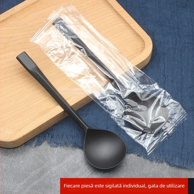 Lingură de plastic, unică folosință, cu mâner lung, cap rotund mare, ambalaj individual
