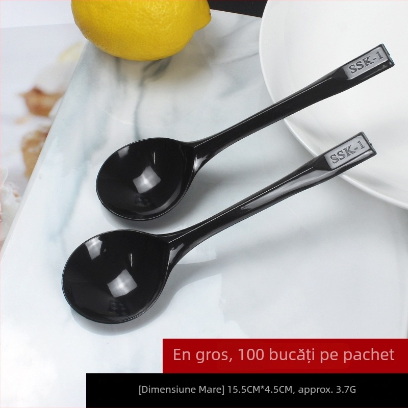 Lingură de plastic, unică folosință, cu mâner lung, cap rotund mare, ambalaj individual