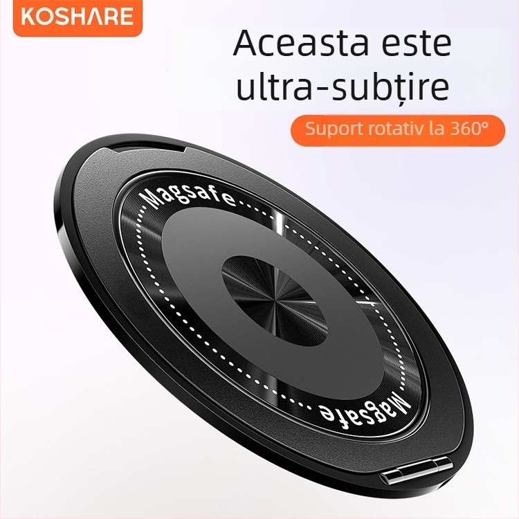 Suport pliabil pentru telefon cu inel magnetic și autocolant pe spate, compatibil cu Apple, Huawei și Xiaomi, metal + plastic, portabil