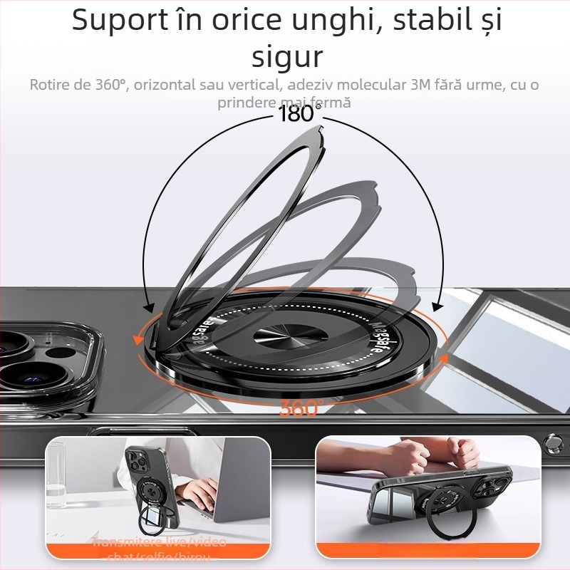 Suport pliabil pentru telefon cu inel magnetic și autocolant pe spate, compatibil cu Apple, Huawei și Xiaomi, metal + plastic, portabil