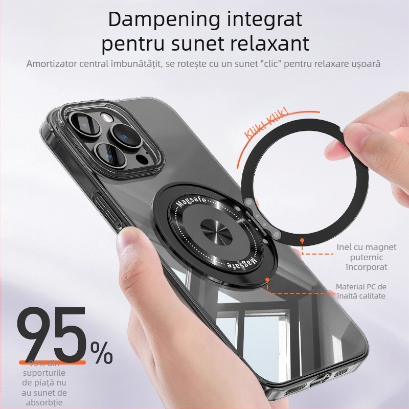 Suport pliabil pentru telefon cu inel magnetic și autocolant pe spate, compatibil cu Apple, Huawei și Xiaomi, metal + plastic, portabil