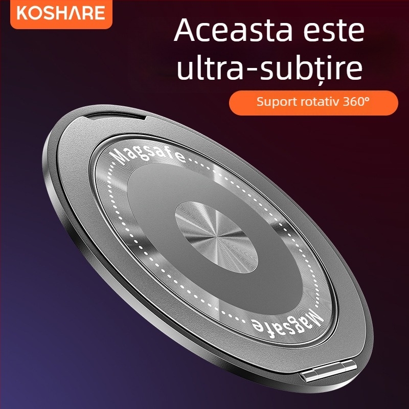 Suport pliabil pentru telefon cu inel magnetic și autocolant pe spate, compatibil cu Apple, Huawei și Xiaomi, metal + plastic, portabil