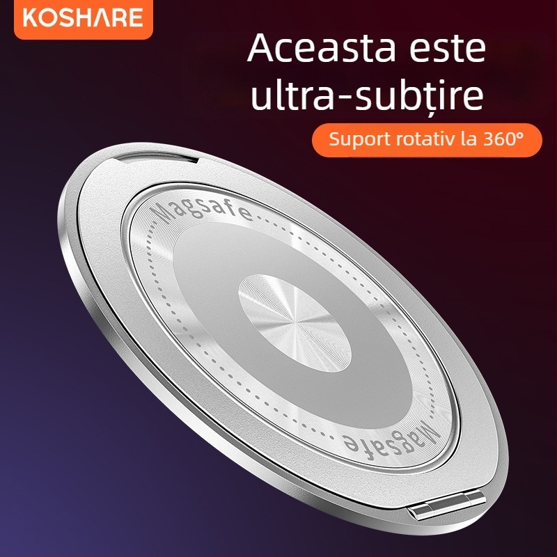 Suport pliabil pentru telefon cu inel magnetic și autocolant pe spate, compatibil cu Apple, Huawei și Xiaomi, metal + plastic, portabil