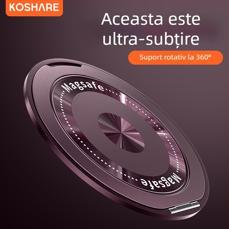 Suport pliabil pentru telefon cu inel magnetic și autocolant pe spate, compatibil cu Apple, Huawei și Xiaomi, metal + plastic, portabil