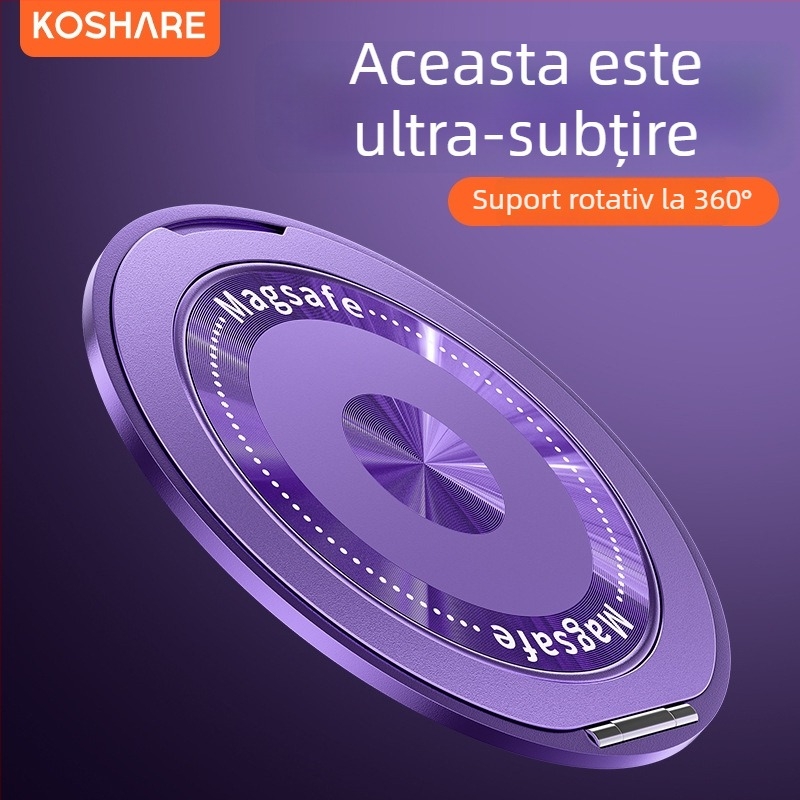 Suport pliabil pentru telefon cu inel magnetic și autocolant pe spate, compatibil cu Apple, Huawei și Xiaomi, metal + plastic, portabil