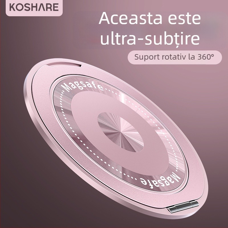Suport pliabil pentru telefon cu inel magnetic și autocolant pe spate, compatibil cu Apple, Huawei și Xiaomi, metal + plastic, portabil