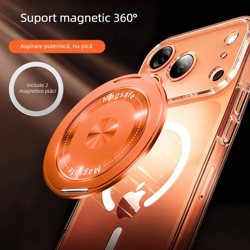 Suport pliabil pentru telefon cu inel magnetic și autocolant pe spate, compatibil cu Apple, Huawei și Xiaomi, metal + plastic, portabil