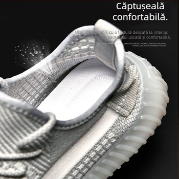 Pantofi bărbați Coconut – Încălțăminte sport din plasă respirabilă Fly-Knit, Ușoare, Cu șireturi, Vârf rotund, Talpă Turnată