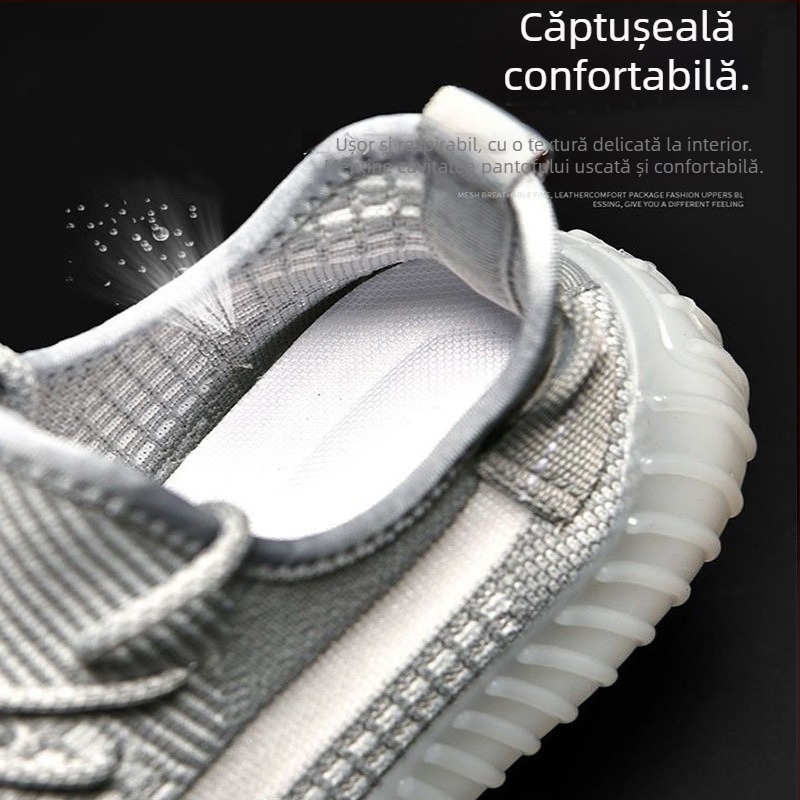 Pantofi bărbați Coconut – Încălțăminte sport din plasă respirabilă Fly-Knit, Ușoare, Cu șireturi, Vârf rotund, Talpă Turnată