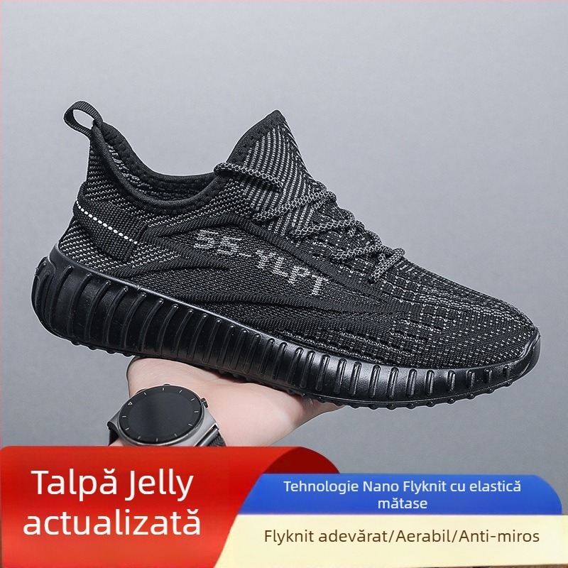 Pantofi bărbați Coconut – Încălțăminte sport din plasă respirabilă Fly-Knit, Ușoare, Cu șireturi, Vârf rotund, Talpă Turnată