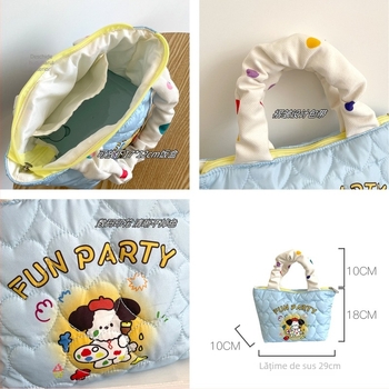 Geantă Tote - Bumbac, Deschidere cu fermoar, buzunar intern cu fermoar, formă orizontală pătrată, mânere duble