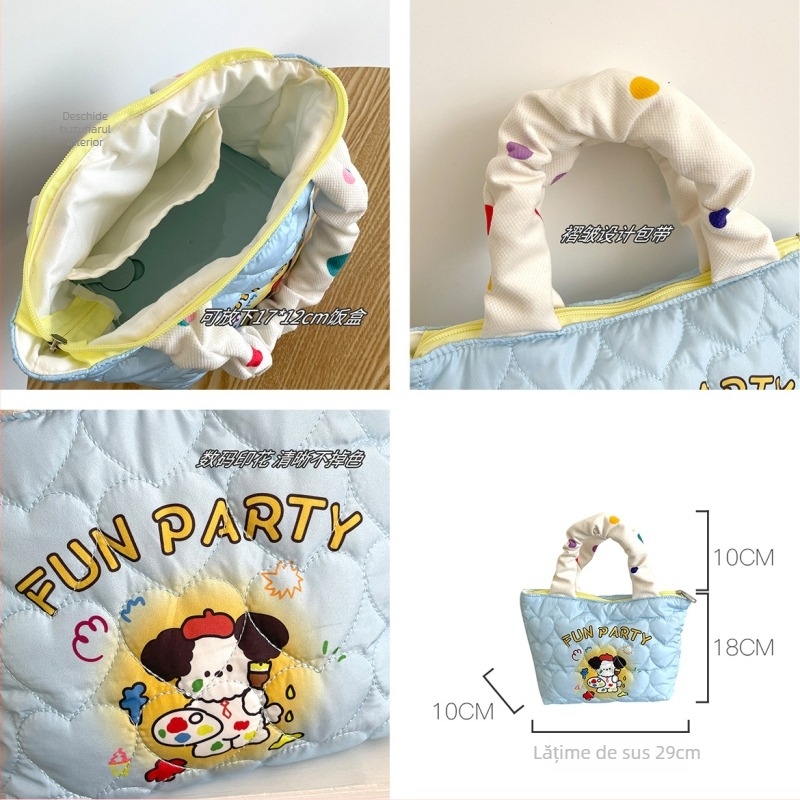 Geantă Tote - Bumbac, Deschidere cu fermoar, buzunar intern cu fermoar, formă orizontală pătrată, mânere duble