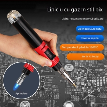 12-in-1 Portabil cu gaz, fără fir, cu temperatură reglabilă pentru lipire, dezlipire și pirografie