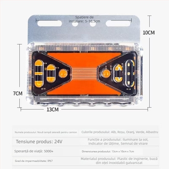 Lumină laterală LED pentru camioane, 12V/24V, 10W, carcasă PC, pentru camioane mari și semiremorci