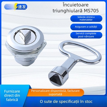 MS705 încuietoare triunghiulară cu cilindru; corp din fier; pentru uși din aliaje de aluminiu; montaj în canelură; fără cheie