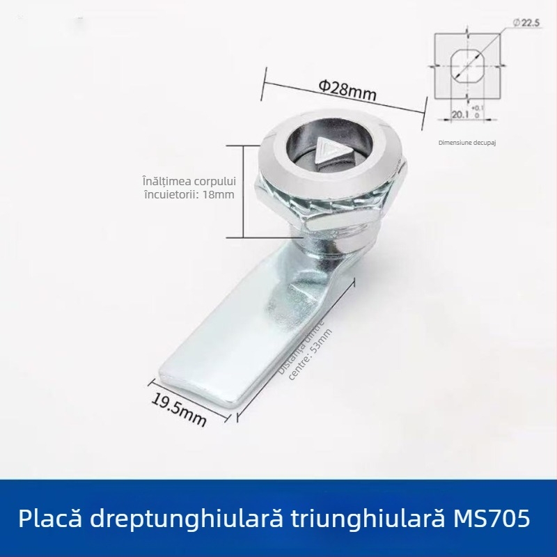 MS705 încuietoare triunghiulară cu cilindru; corp din fier; pentru uși din aliaje de aluminiu; montaj în canelură; fără cheie