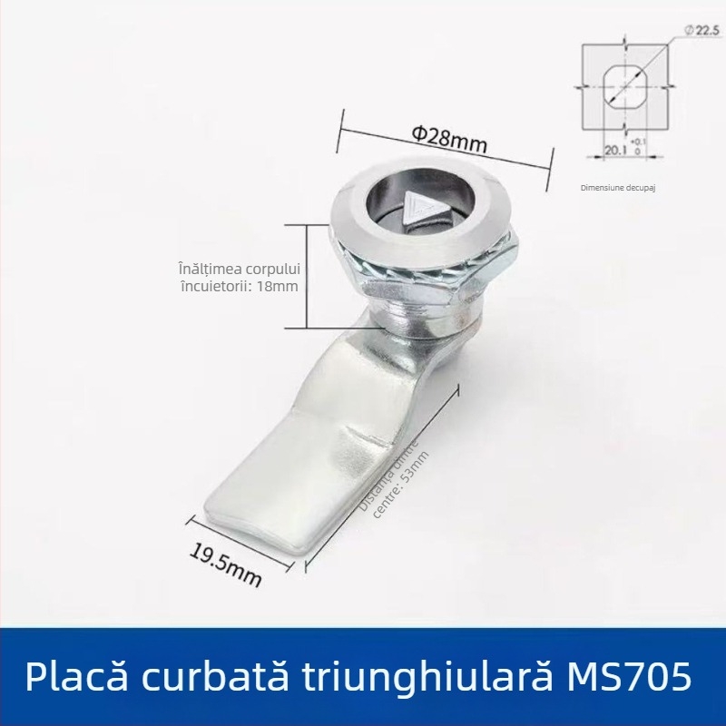 MS705 încuietoare triunghiulară cu cilindru; corp din fier; pentru uși din aliaje de aluminiu; montaj în canelură; fără cheie