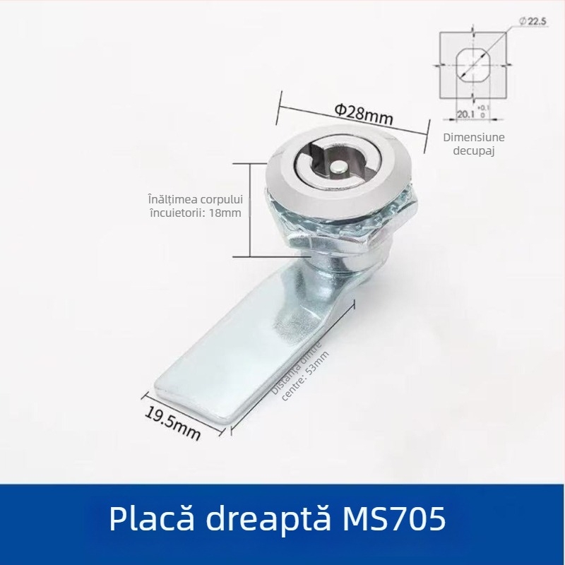 MS705 încuietoare triunghiulară cu cilindru; corp din fier; pentru uși din aliaje de aluminiu; montaj în canelură; fără cheie
